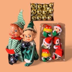 Vintage Knee Hugger Elves and Mini Ornaments Lot